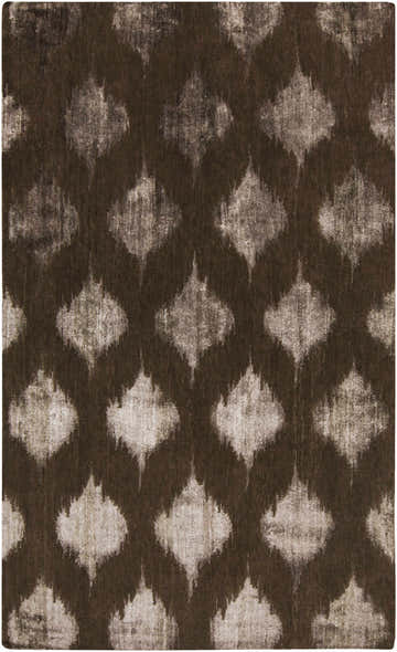 Close-up of the Pequea Area Carpet. Brown wool and viscose rug with a distressed diamond pattern. Design-Rectangle-58