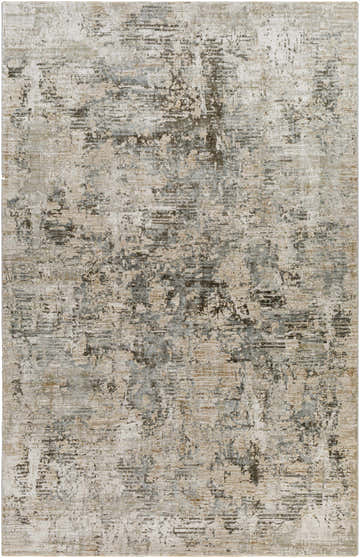 Close-up of Palanit Thick Luxe Boutique Rug. Abstract design in light beige, gray, charcoal, and taupe tones. Design-Rectangle-6796