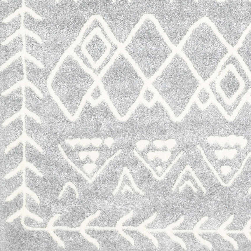 Close-up of the Plumsteadville Area Rug. Cream and slate rug with a geometric farmhouse pattern. Swatch