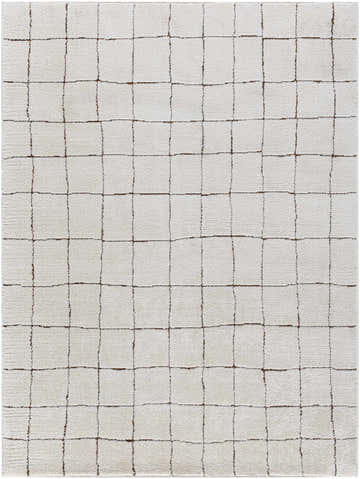 Close-up of Cascade Ivory Modern Grid Rug by Our PNW Home x Livabliss with a dark brown grid pattern. Design-Rectangle-537