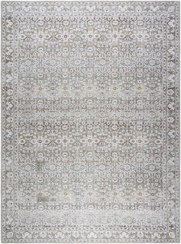 Detailed view of the PNW Home Rainier Damask Brown Washable Rug, featuring a traditional brown and red floral pattern. Design-Rectangle-810