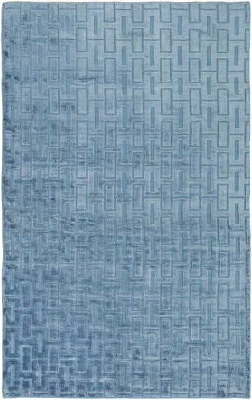 Blue Quealy Rug: 3x5 viscose rug with a contemporary geometric pattern. Hand-knotted texture. Design-Rectangle-58