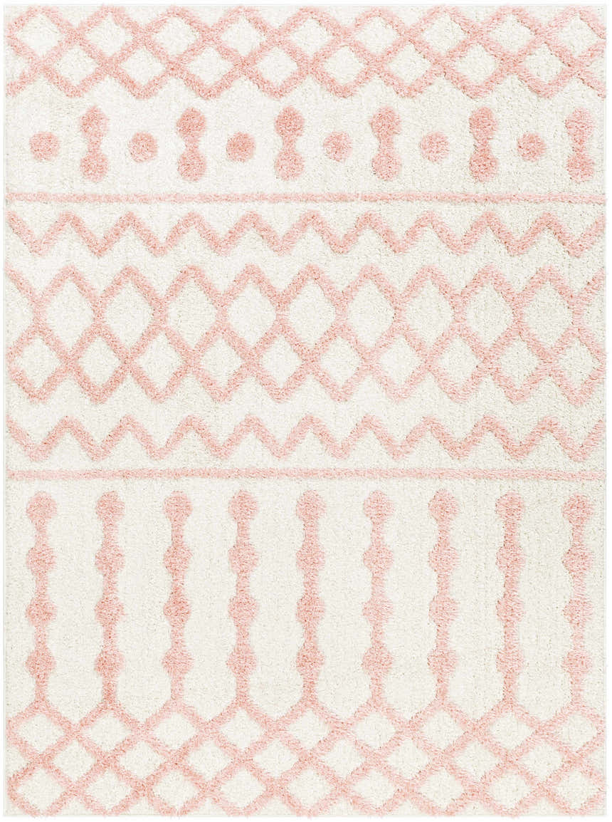 Close-up of the Darva Pink Plush Area Carpet featuring a geometric pattern and soft, plush texture. Design-Rectangle-537