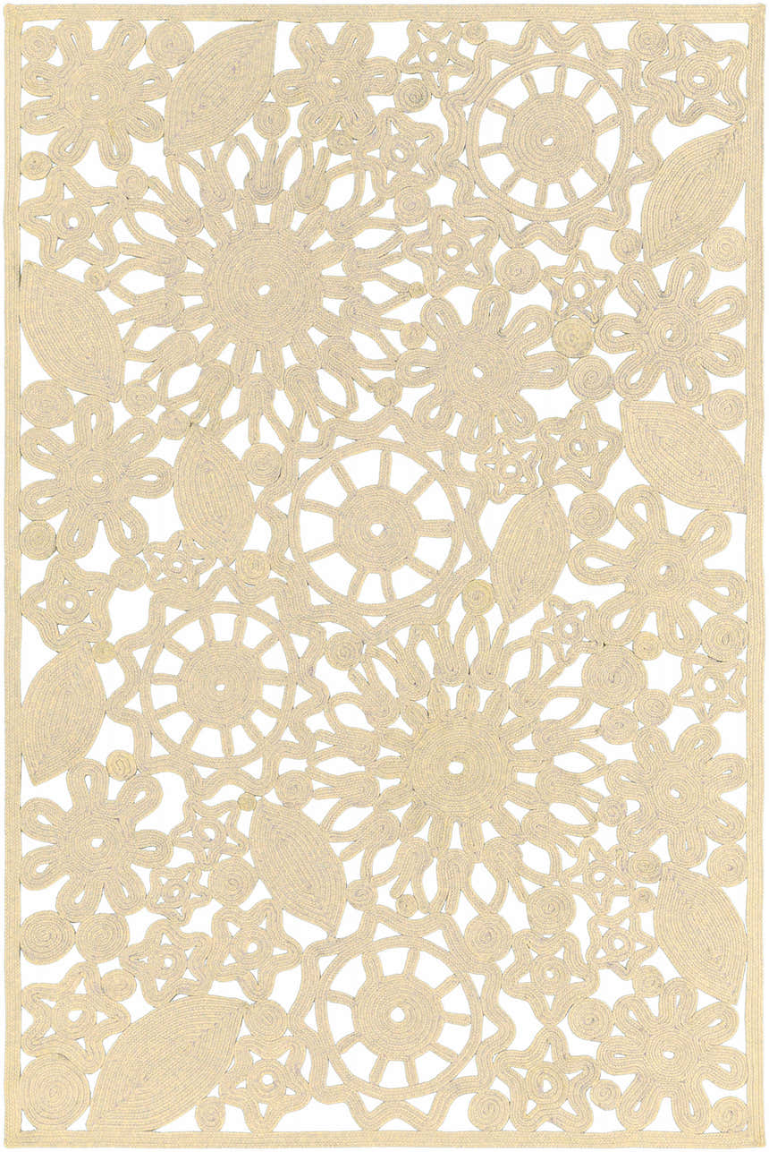 Beige Ruxton Area Carpet with hand woven floral and leaf design. Contemporary, farmhouse style. Design-Rectangle-576