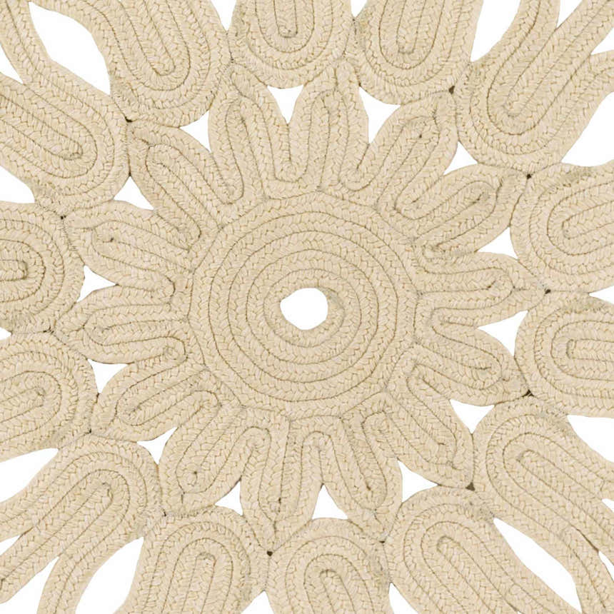 Close up of the hand woven Ruxton Area Carpet. Beige braided texture with a circular pattern. Swatch