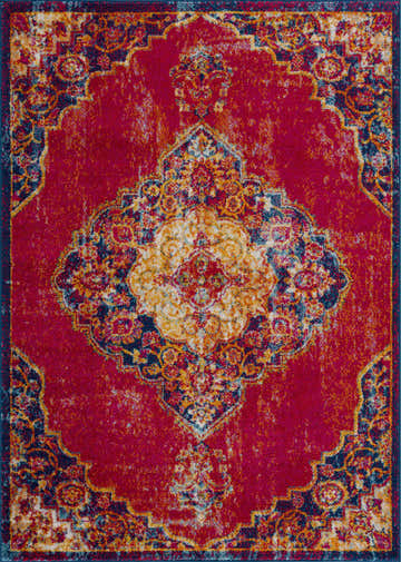 Detailed close up of the Istanbul Red Area Rug, featuring a vintage bohemian design. Design-Rectangle-576