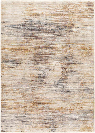 Close-up of Carol Luxe Rug. Contemporary style rug in beige, charcoal, and tan with a subtle horizontal pattern. Design-Rectangle-579