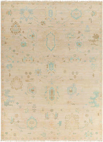 Detailed Amiri Area Rug, hand-knotted wool with traditional cloud gray, driftwood, and lambswool floral patterns. Design-Rectangle-912