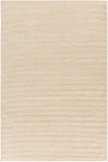Close-up of the Mimi Cream 3D Washable Rug. The rug has a subtle horizontal stripe texture in a soft lambswool color. Design-Rectangle-537