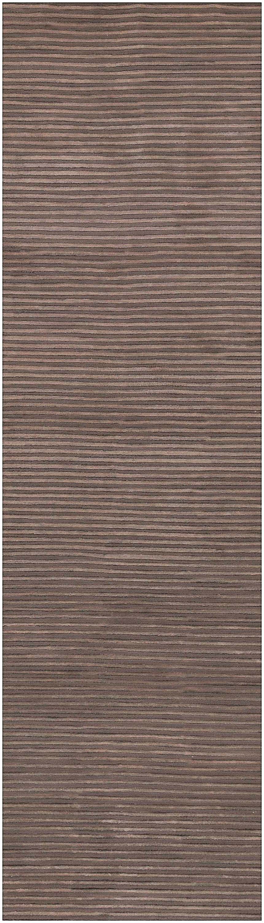 Close-up of the Sanatoga Area Rug, a hand-knotted rug with horizontal stripes in shades of brown. Wool and viscose texture. Design-Runner-2610