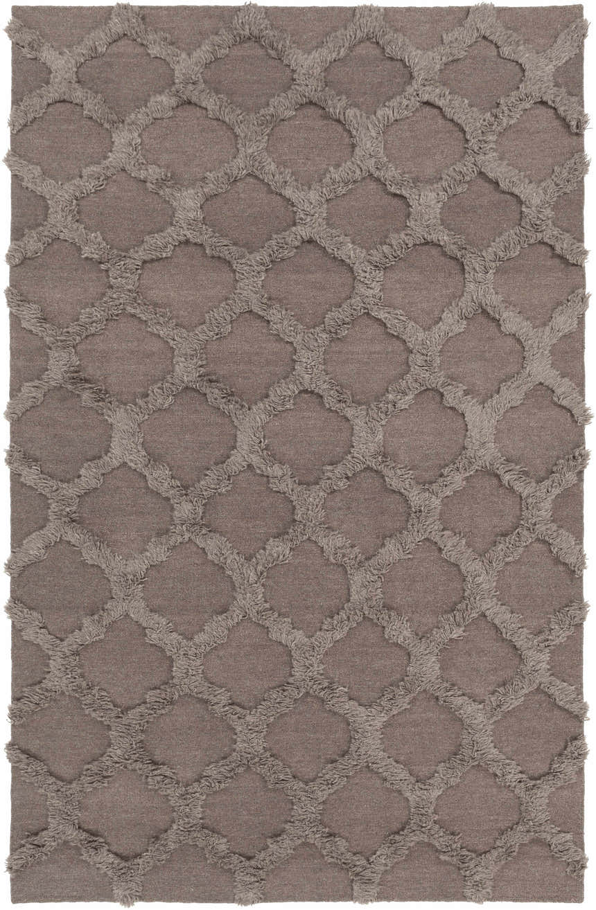 Charcoal Saulsville Area Rug. Hand-woven wool rug with a geometric lattice pattern and shag texture. Farmhouse style. Design-Rectangle-58
