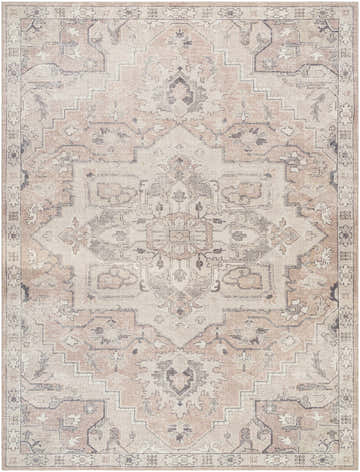 Close-up of the Elle Medallion Taupe Area Rug, featuring a traditional beige, gray, and light brown medallion pattern. Design-Rectangle-9212