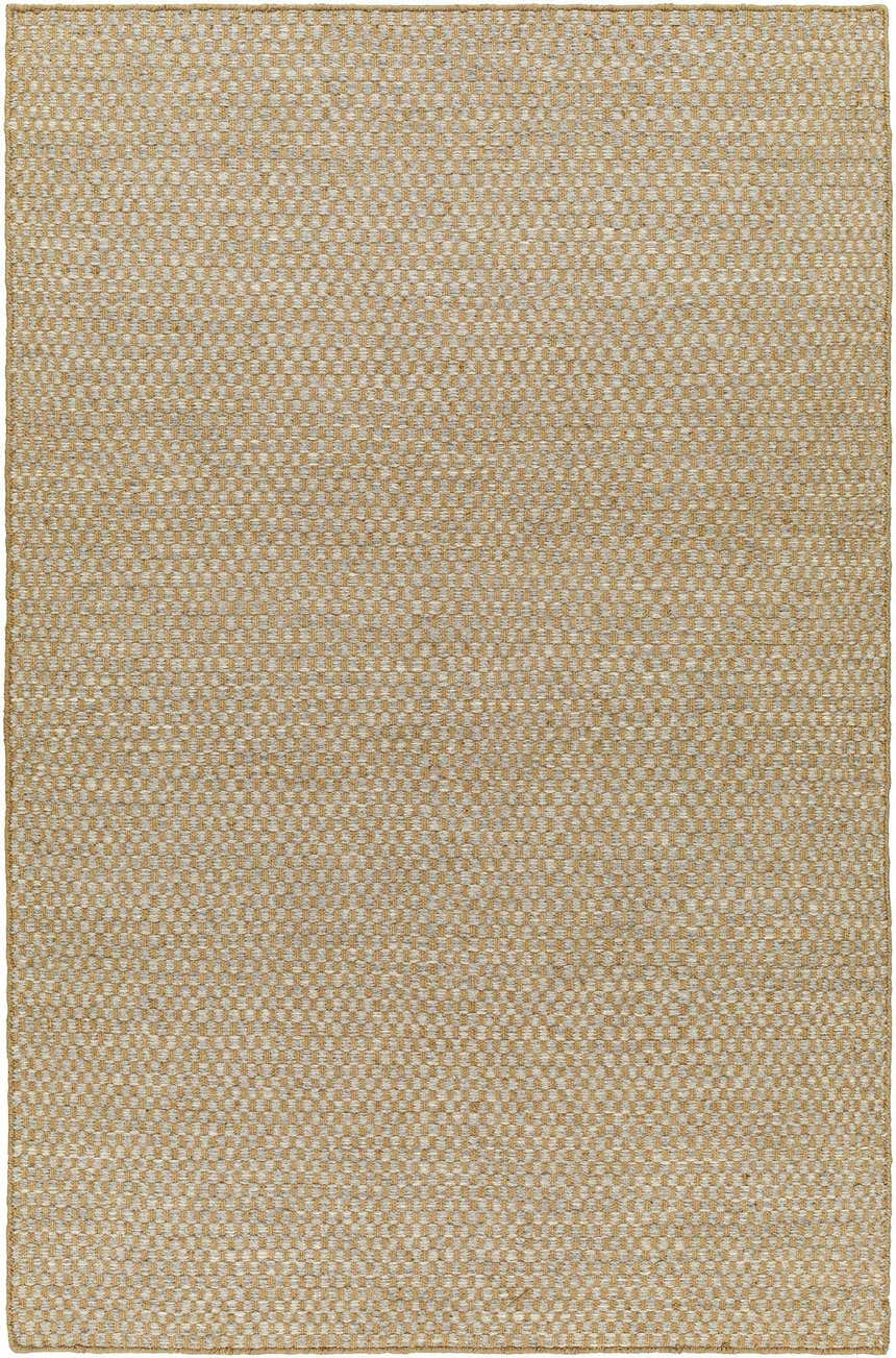 Close-up of the Ayers Beige & Gray Area Rug showing a woven geometric pattern and jute wool texture. Design-Rectangle-576