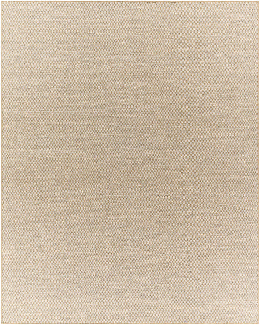 Close-up of the Ayers Beige & Gray Area Rug showing a woven geometric pattern and jute wool texture. Design-Rectangle-810