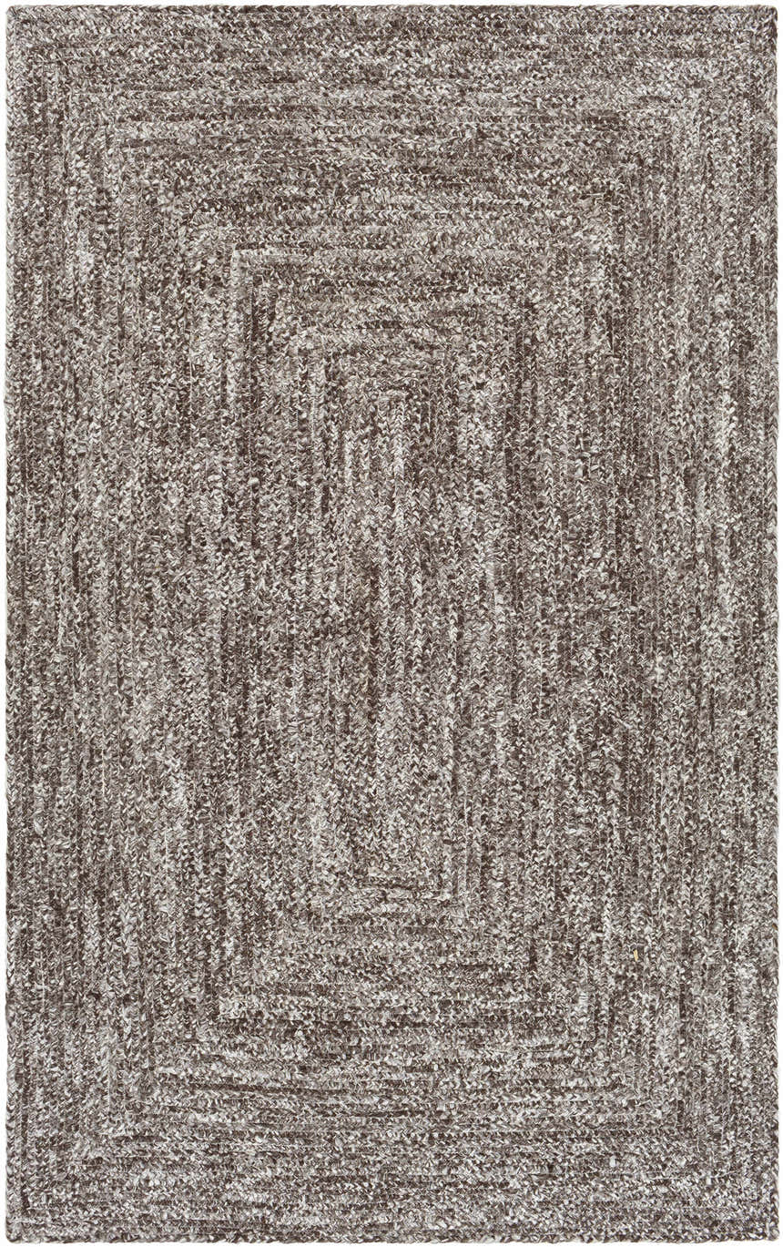 Close-up of the hand woven Kenyi Gray Area Rug featuring a textured, concentric square pattern. Design-Rectangle-576