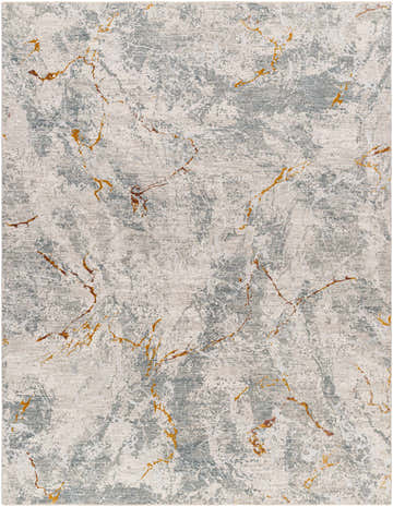 Close-up of the Asena Textured Rug. Features caramel, gray, and copper abstract patterns. Machine woven polyester. Design-Rectangle-710103