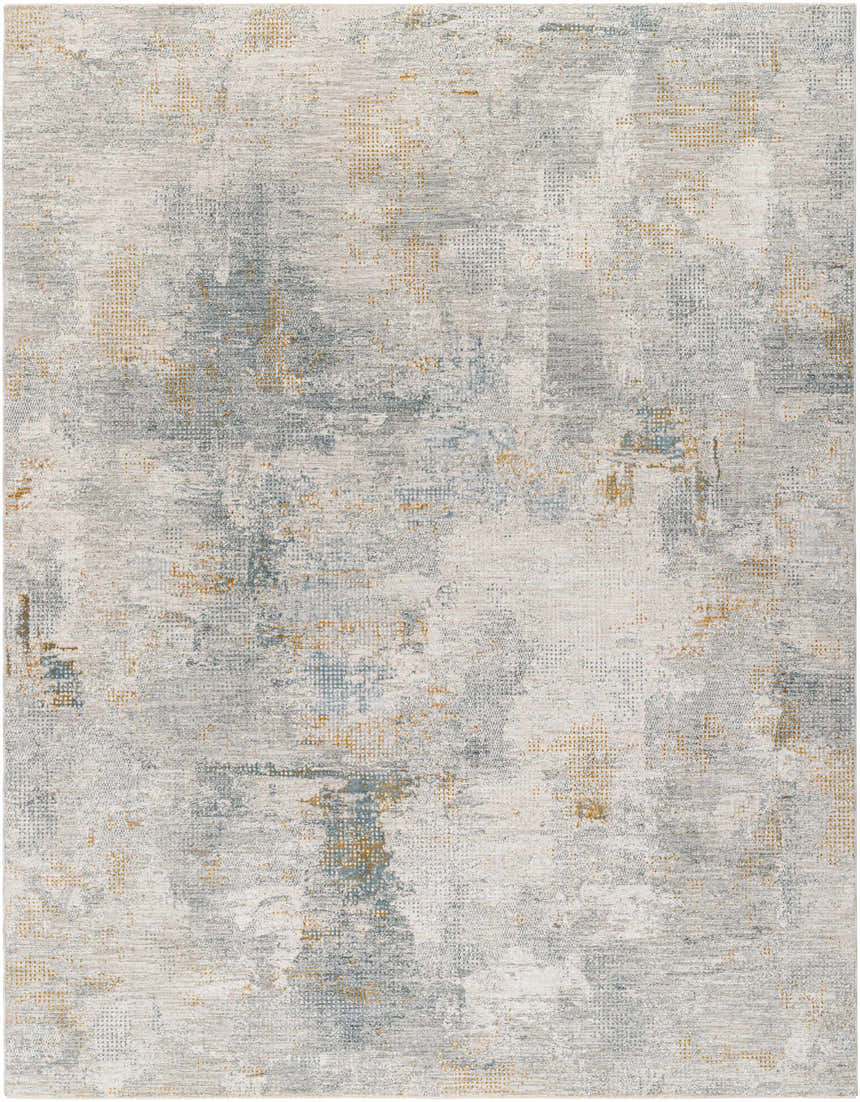 Close-up of the Gryta Textured Rug. Contemporary design with gray, light gray, and nutmeg hues. Machine woven polyester. Design-Rectangle-710103