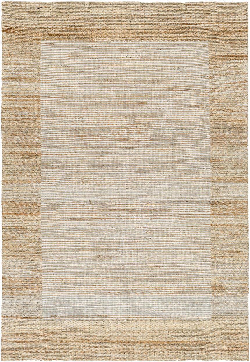 Close-up of the hand-woven Jojen Jute Area Rug, featuring lambswool and light brown hues with a farmhouse style. Design-Rectangle-576