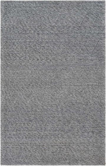 Close-up of the hand woven Kyung Dark Gray Area Rug, featuring a subtle geometric pattern and textured gray wool and nylon blend. Design-Rectangle-576