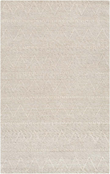Close-up of the Kyung Beige Area Rug showing its woven texture and geometric pattern. Farmhouse style. Design-Rectangle-576