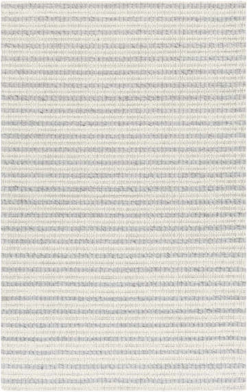 Close-up of the hand woven Laleh Gray Area Rug. Beige and gray striped rug with a farmhouse, traditional style. Design-Rectangle-576