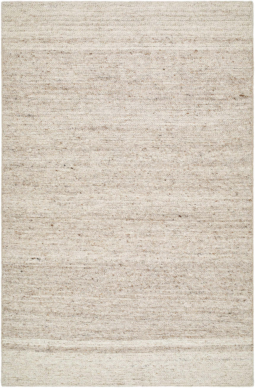 Close-up of the hand-tufted Urmat Wool Area Rug. Light silver, pearl, and warm gray tones create a textured, neutral design. Design-Rectangle-576