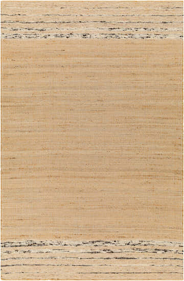 Close-up of the hand woven Hedd Area Rug. Features dark beige, tan, and brown stripes in a farmhouse style. Design-Rectangle-576