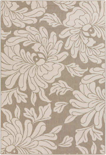 Close-up of the Sherard Area Rug featuring a beige floral pattern on a dark red olefin background. Design-Rectangle-5376