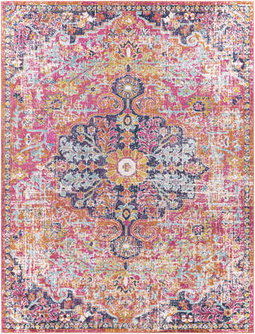 Detailed Shueyville Area Rug featuring a traditional oriental design in burgundy, burnt orange, mustard, navy, teal, and white. Design-Rectangle-710103