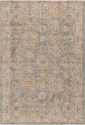Detailed texture of the Ange Cream & Blue Rich Textured Rug, showcasing its traditional pattern and soft color palette. Design-Rectangle-6796