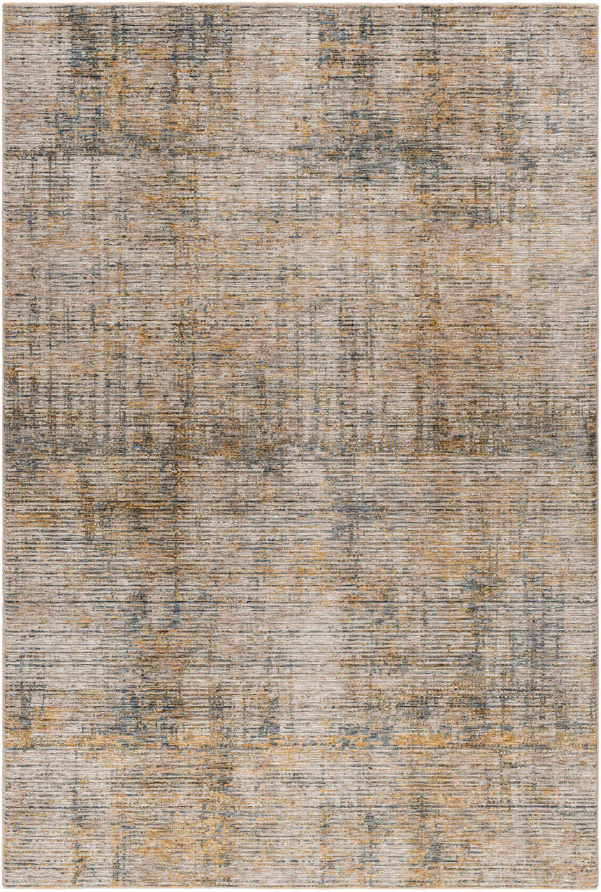 Close-up of the Osma Rich Textured Traditional Rug. Bone, driftwood, multi-brown, taupe, and walnut colors with a subtle horizontal pattern. Design-Rectangle-6796
