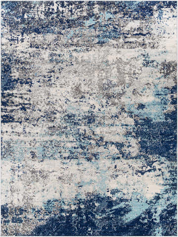 Close-up of the Slamannan Area Rug. Contemporary design with aqua, charcoal, dark blue, gray, and off-white colors. Design-Rectangle-710103