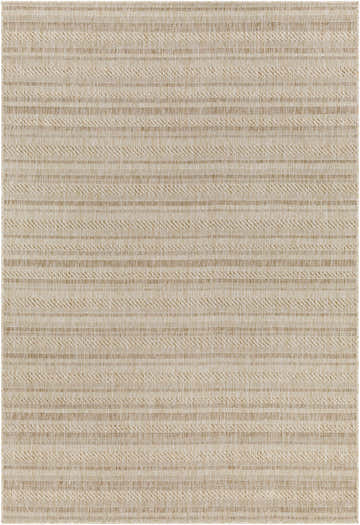 Close-up of the Sultanhisar Striped Nordic Rug. Neutral cream and light brown horizontal stripes with woven texture. Design-Rectangle-5377