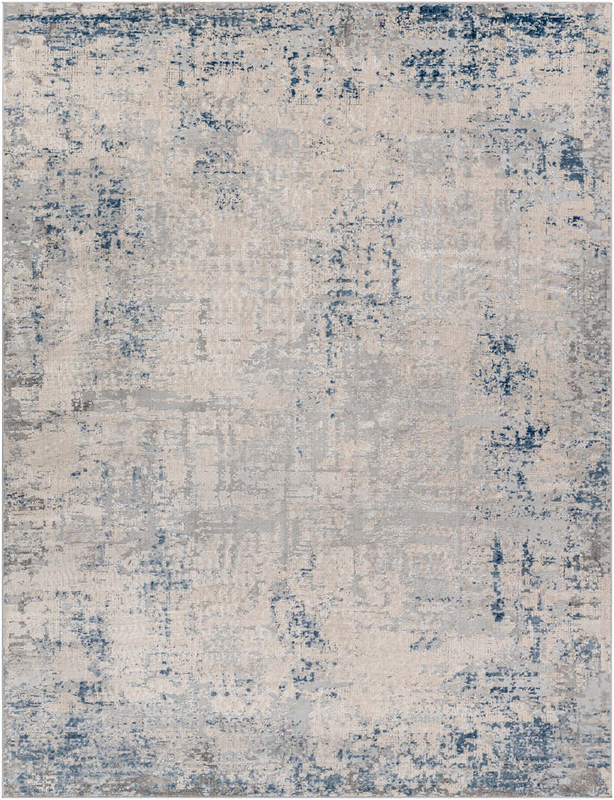 Close-up of the Saltair Textured Luxe Rug, featuring a contemporary design in blue, gray, and off-white hues. Design-Rectangle-710102