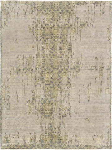 Close-up of the Namid Area Rug showing its traditional, hand-knotted design in charcoal, sage, and gray wool. Design-Rectangle