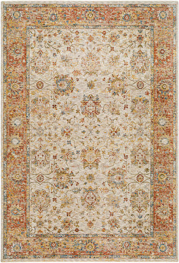 Duong Beige & Rust Textured Rug. Traditional style rug with floral pattern and brick red border. Design-Rectangle-6796