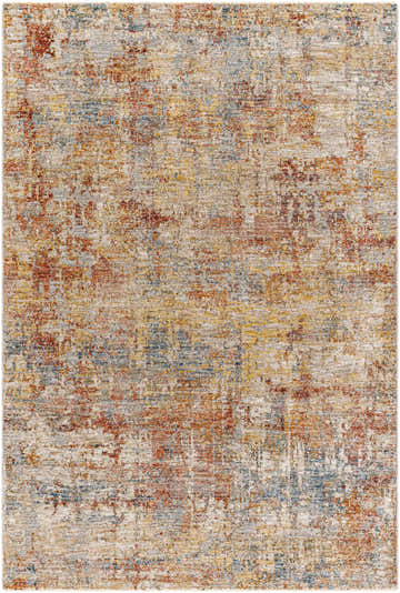 Close-up of Garo Textured Rug. Contemporary style with brick red, burgundy, dark blue, mustard, and tan colors. Design-Rectangle-575