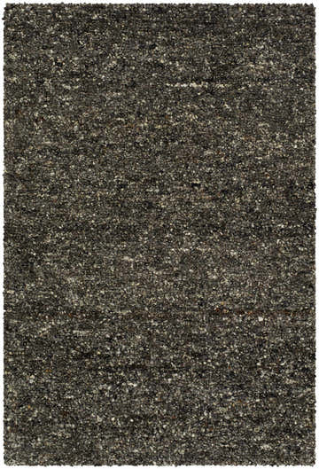 Close-up of the hand-tufted Sevan Black Wool Area Rug. Features jet black, medium gray, and taupe tones. Design-Rectangle-23