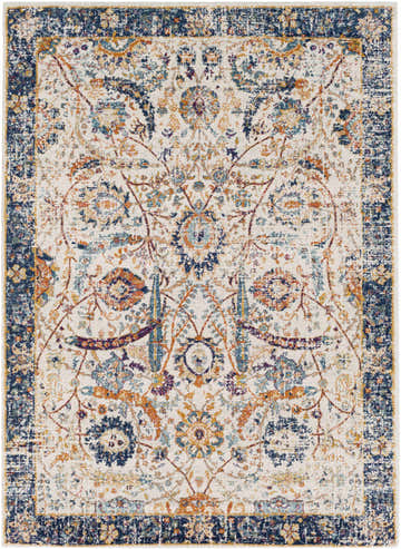 Close-up of the Smyrna Area Rug. Bohemian style rug in burgundy, orange, beige, gray, mustard, navy, peach and teal. Design-Rectangle-5373