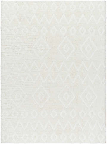 Close-up of the Hoshi Area Rug in beachhouse. Shag rug with geometric diamond and zigzag pattern. Soft, textured polyester. Design-Rectangle-537