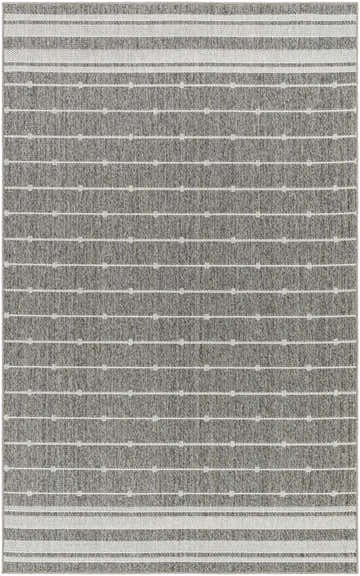 Close-up of Palma Tan Area Rug featuring a tan base with a white striped pattern and subtle geometric accents. Design-Rectangle-537