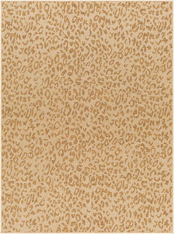 Close-up of Prem Flatweave Faux Jute Rug featuring a beige and brown animal print pattern. Contemporary style. Design-Rectangle-537