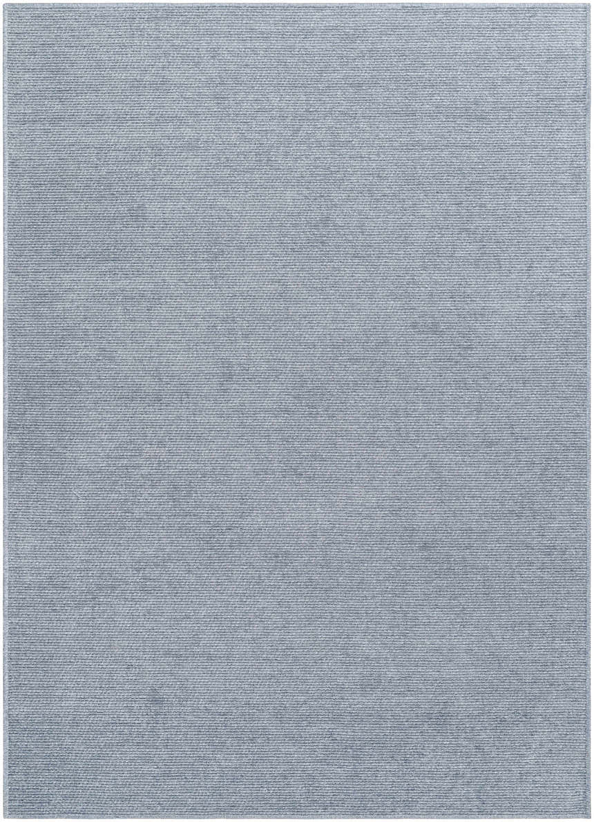 Close-up of the Isako Blue & Gray Solid Washable Area Rug, featuring a subtle textured weave and light gray color. Design-Rectangle-679