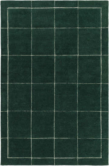 Close-up of Siarl Green Checkered Area Rug. Hand-tufted wool rug with a contemporary green and white checkered pattern. Design-Rectangle-576