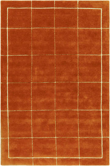 Close-up of the Siarl Burnt Orange Checkered Area Rug. Hand-tufted wool rug with a contemporary checkered pattern. Design-Rectangle-576