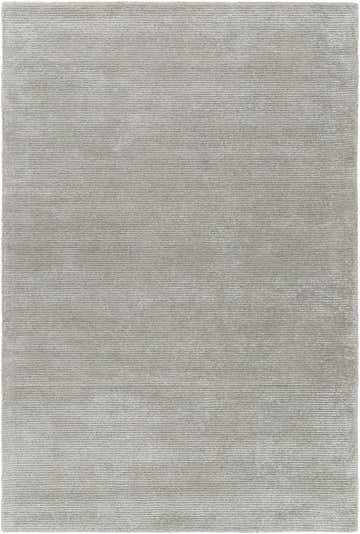 Close-up of the hand-tufted Makya Area Rug in metallic silver. Contemporary style with subtle horizontal texture. Design-Rectangle-576