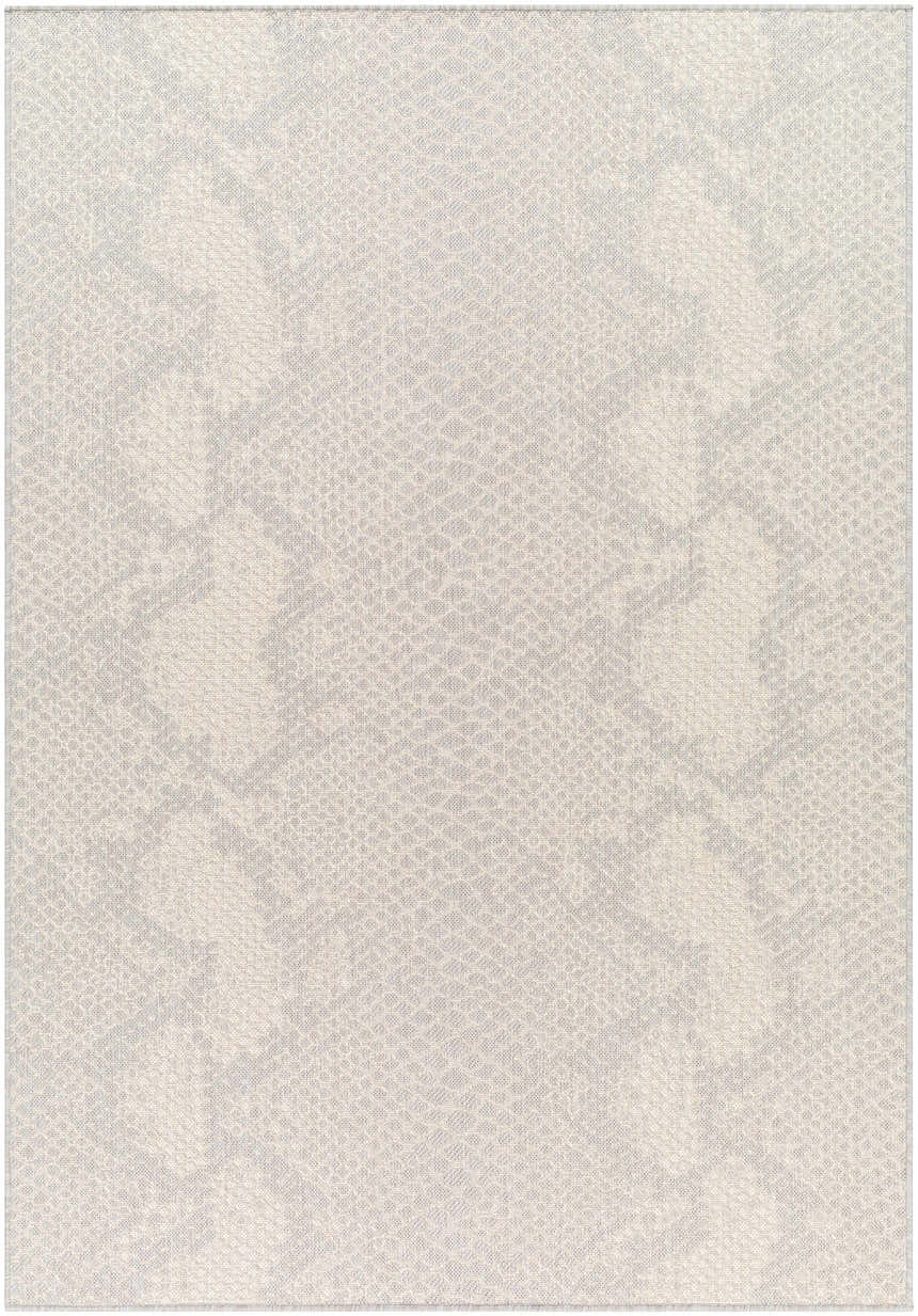 Close-up of the Estee Cream Snake-Patterned Area Rug, showcasing its beige and gray tones and subtle animal print design. Design-Rectangle-537