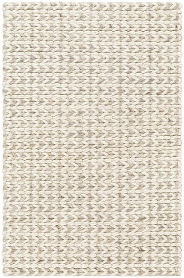 Close-up of the Lenci Antique Beige Area Rug. Hand-woven wool and cotton rug with a chunky, textured weave in beige and bone. Design-Rectangle-23