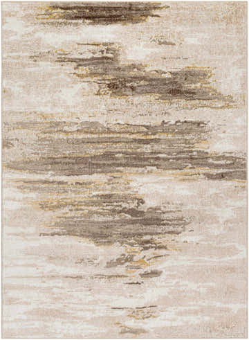 Close-up of the Derex Area Rug. Contemporary style with cloud gray, brown, and lambswool tones. Abstract pattern. Design-Rectangle-537