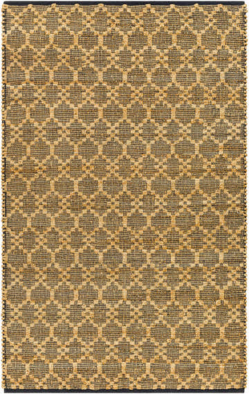 Close-up of the hand-woven Baara Area Rug. Camel and faded driftwood jute and cotton blend with a geometric lattice pattern. Design-Rectangle-576